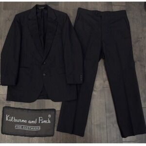 Kilburne and Finch Mens Two Piece Black Tuxedo Jacket Size 42L Pants 36X33 USA‎